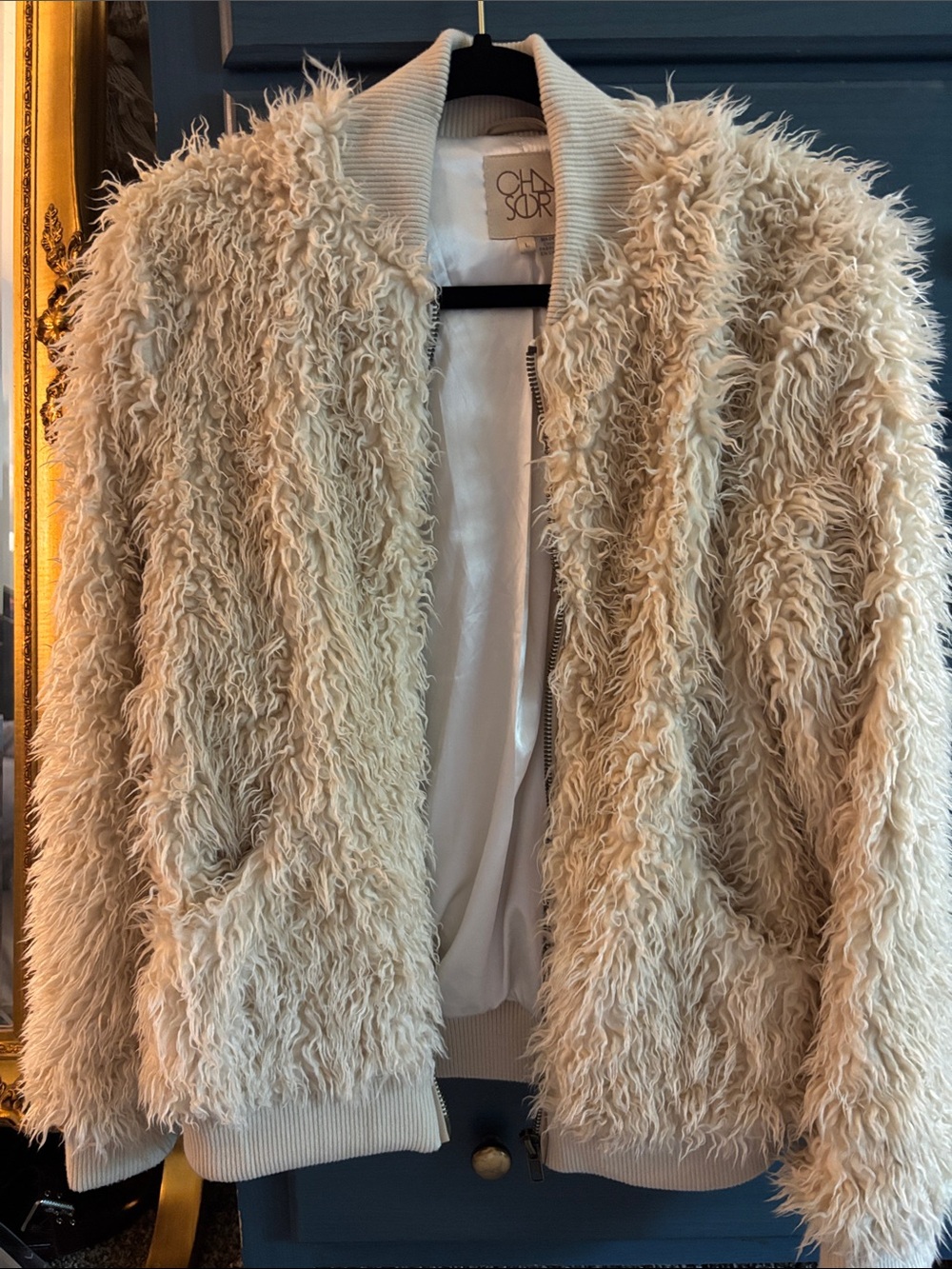 Chaser Cream Faux Fur Bomber Jacket